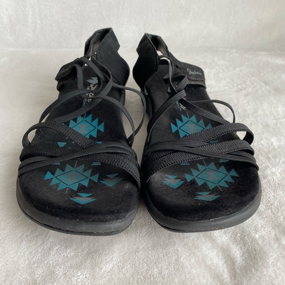 Skechers Womens Reggae Slim Takes Two Black Sandals 10 Memory Foam Stretch Gorpe - Picture 6 of 9